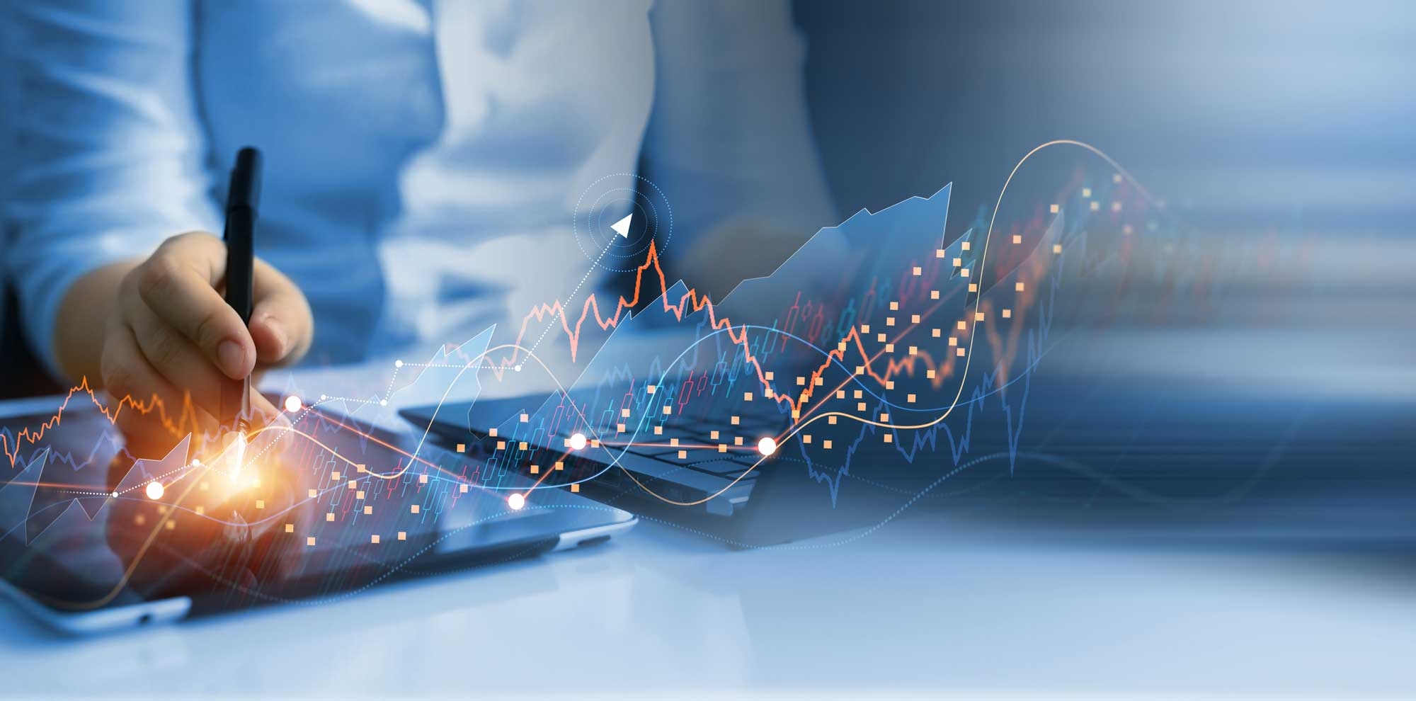 business visual data, hand over tablet signifying collaboration
